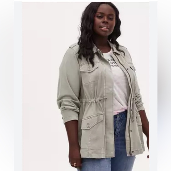 torrid Jackets & Blazers - Torrid Twill Lace-Up Back Anorak- Sage Green Women’s 3X